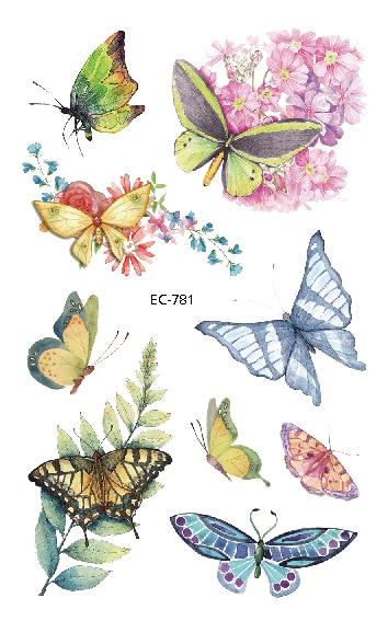 EC771-783 Pink Style Tattoo Sticker Cartoon Children Cute Butterfly Colorful Bees Temporary Tattoo Sticker Body Art Flash Taty