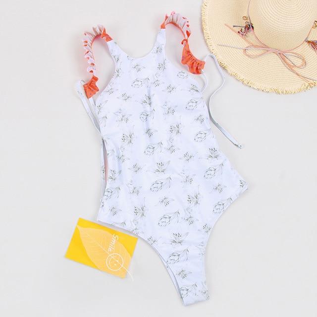2019 Floral Print Swimsuit Women'S Beach Fashion Pink Swimwear Women Suit Bath High Quality One Piece Swimsuit Female Monokini