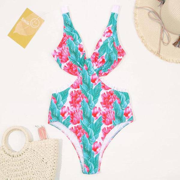 2019 Floral Print Swimsuit Women'S Beach Fashion Pink Swimwear Women Suit Bath High Quality One Piece Swimsuit Female Monokini