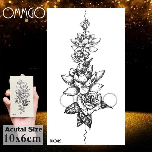 OMMGO Black Henna Arm Tattoo Mandala Flower Temporary Tattoos For Women Female Girls Sticker Fake Tattoo Mehndi Custom Tatoos