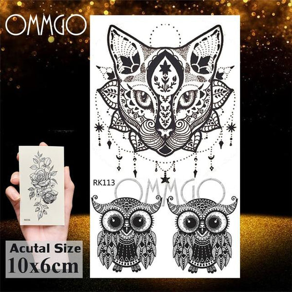 OMMGO Black Henna Arm Tattoo Mandala Flower Temporary Tattoos For Women Female Girls Sticker Fake Tattoo Mehndi Custom Tatoos