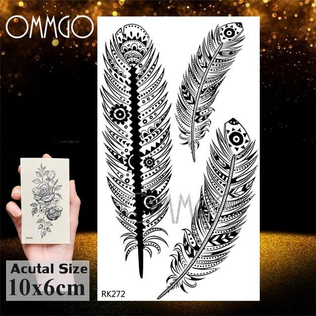 OMMGO Black Henna Arm Tattoo Mandala Flower Temporary Tattoos For Women Female Girls Sticker Fake Tattoo Mehndi Custom Tatoos