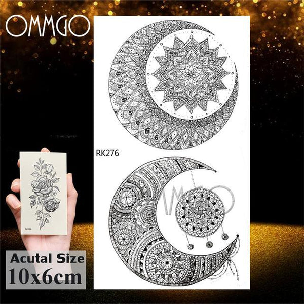 OMMGO Black Henna Arm Tattoo Mandala Flower Temporary Tattoos For Women Female Girls Sticker Fake Tattoo Mehndi Custom Tatoos
