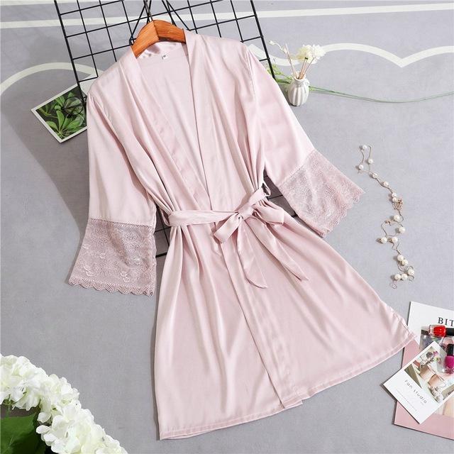 Lace Sleeve Sexy Women Nightwear Peignoir Mariage Wedding Kimono Chiffon Silk Female Bathrobes Bridemaid Robes Personalized Name
