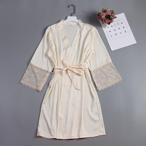 Lace Sleeve Sexy Women Nightwear Peignoir Mariage Wedding Kimono Chiffon Silk Female Bathrobes Bridemaid Robes Personalized Name