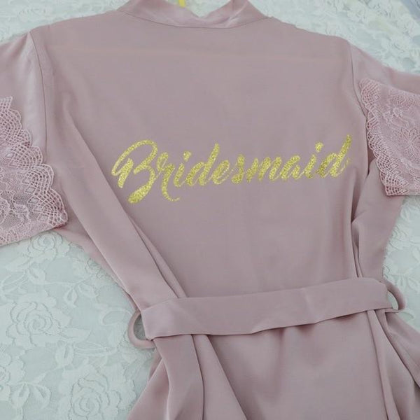 Lace Sleeve Sexy Women Nightwear Peignoir Mariage Wedding Kimono Chiffon Silk Female Bathrobes Bridemaid Robes Personalized Name
