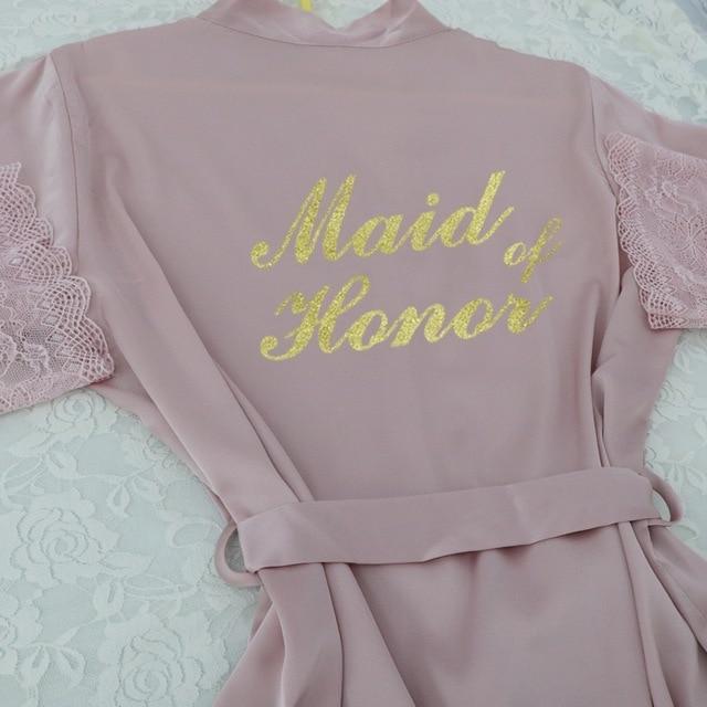 Lace Sleeve Sexy Women Nightwear Peignoir Mariage Wedding Kimono Chiffon Silk Female Bathrobes Bridemaid Robes Personalized Name