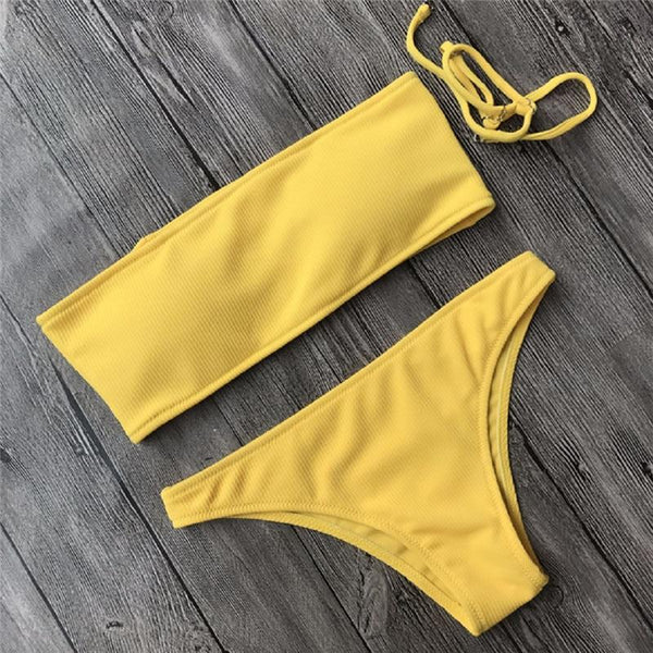 Women's 2pcs Swimwear Bandage Bikini Set Push-up Padded Bathing Swimsuit Beachwear