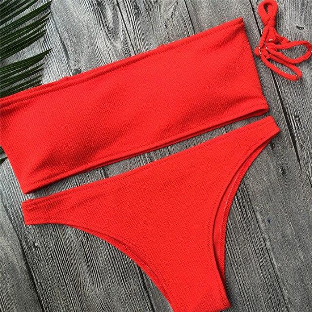Women's 2pcs Swimwear Bandage Bikini Set Push-up Padded Bathing Swimsuit Beachwear
