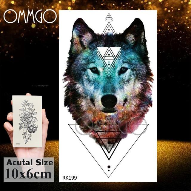 OMMGO Black Wolf Forest Tribal Feather Tattoos Temporary Sticker Tree Fierce Animal Fake Tattoo For Men Body Art Custom Tatoos