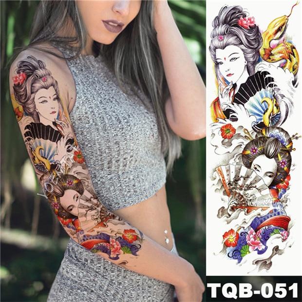 Large Arm Sleeve Tattoo Midnight Leopard Beauty Girl Waterproof Temporary Tatto Sticker Moonlight Rose Full Skull Tatoo Women