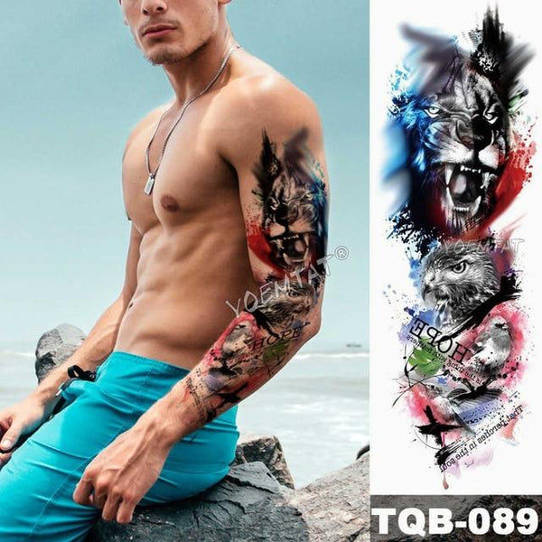 Large Arm Sleeve Tattoo Maori Power Totem Waterproof Temporary Tatto Sticker Warrior Samurai Angel Skull Men Full Black Tatoo