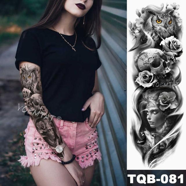 Large Arm Sleeve Tattoo Maori Power Totem Waterproof Temporary Tatto Sticker Warrior Samurai Angel Skull Men Full Black Tatoo