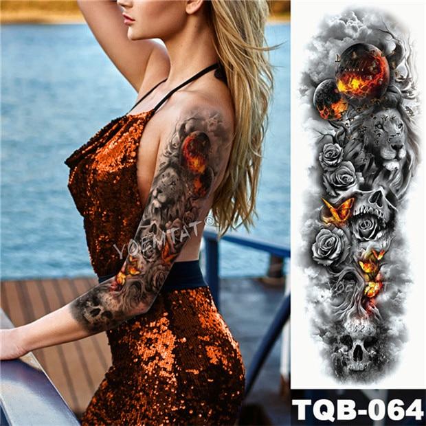 Large Arm Sleeve Tattoo Maori Power Totem Waterproof Temporary Tatto Sticker Warrior Samurai Angel Skull Men Full Black Tatoo