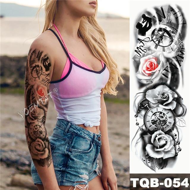 Large Arm Sleeve Tattoo Maori Power Totem Waterproof Temporary Tatto Sticker Warrior Samurai Angel Skull Men Full Black Tatoo