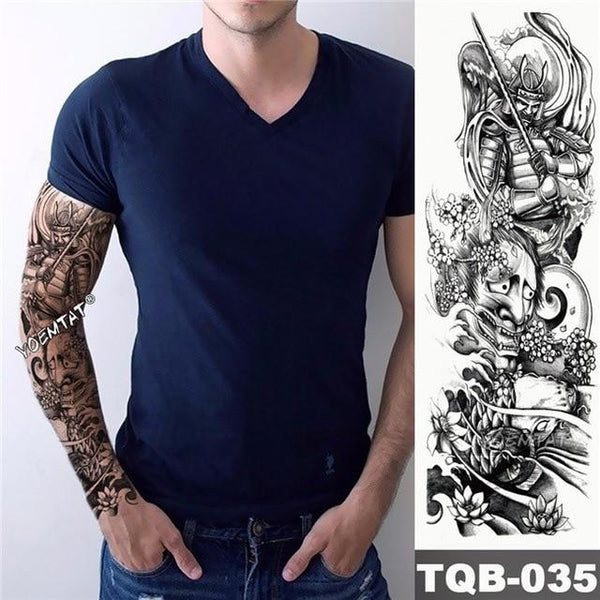 Large Arm Sleeve Tattoo Maori Power Totem Waterproof Temporary Tatto Sticker Warrior Samurai Angel Skull Men Full Black Tatoo