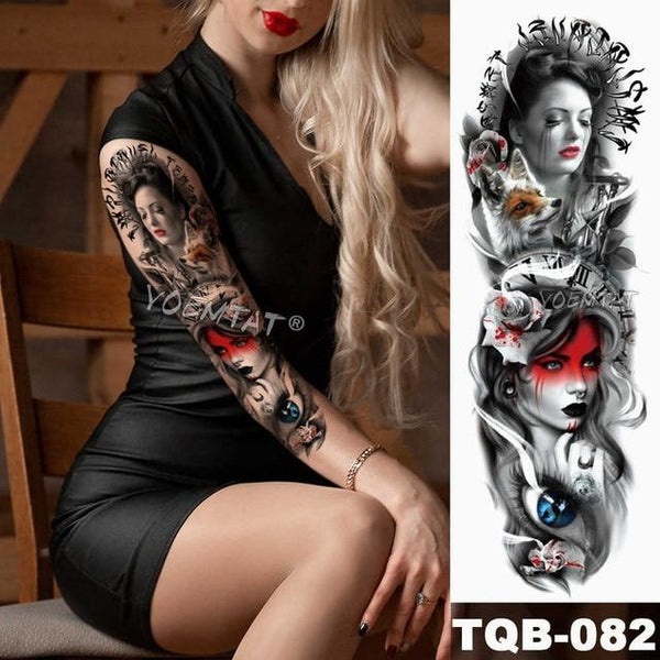 Large Arm Sleeve Tattoo Maori Power Totem Waterproof Temporary Tatto Sticker Warrior Samurai Angel Skull Men Full Black Tatoo