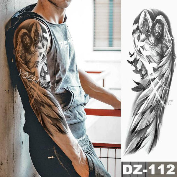 Large Arm Sleeve Tattoo Lion Crown King Rose Waterproof Temporary Tatoo Sticker Wild Wolf Tiger Men Full Skull Totem Tatto