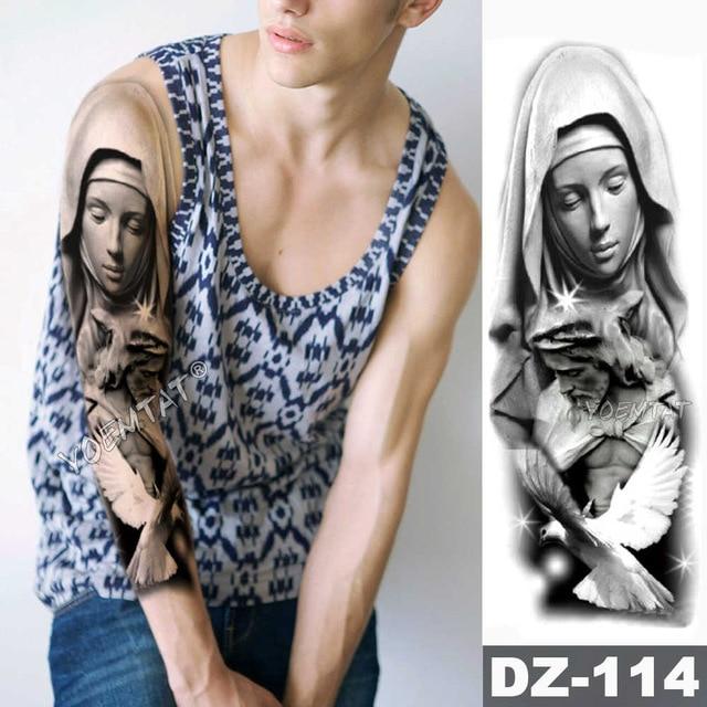 Large Arm Sleeve Tattoo Lion Crown King Rose Waterproof Temporary Tatoo Sticker Wild Wolf Tiger Men Full Skull Totem Tatto