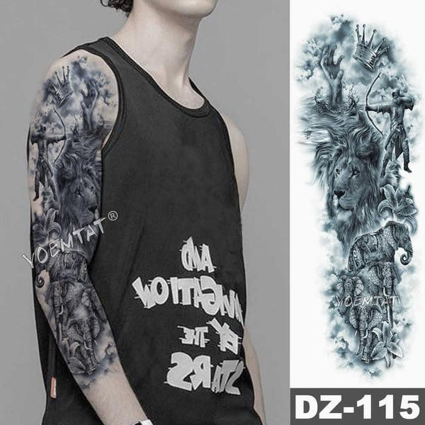 Large Arm Sleeve Tattoo Lion Crown King Rose Waterproof Temporary Tatoo Sticker Wild Wolf Tiger Men Full Skull Totem Tatto