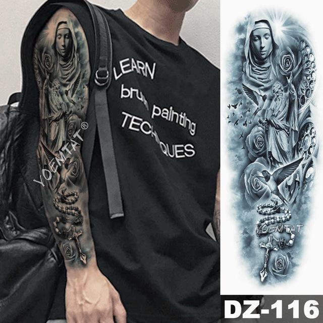Large Arm Sleeve Tattoo Lion Crown King Rose Waterproof Temporary Tatoo Sticker Wild Wolf Tiger Men Full Skull Totem Tatto