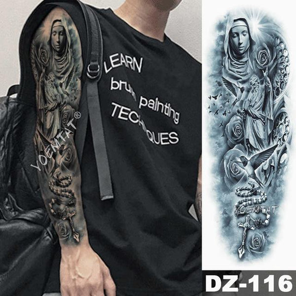 Large Arm Sleeve Tattoo Lion Crown King Rose Waterproof Temporary Tatoo Sticker Wild Wolf Tiger Men Full Skull Totem Tatto