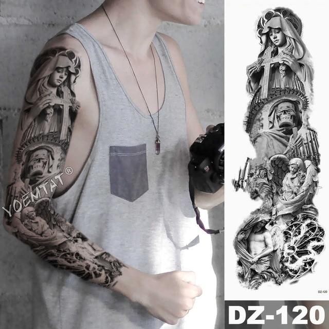 Large Arm Sleeve Tattoo Lion Crown King Rose Waterproof Temporary Tatoo Sticker Wild Wolf Tiger Men Full Skull Totem Tatto