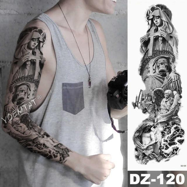 Large Arm Sleeve Tattoo Lion Crown King Rose Waterproof Temporary Tatoo Sticker Wild Wolf Tiger Men Full Skull Totem Tatto