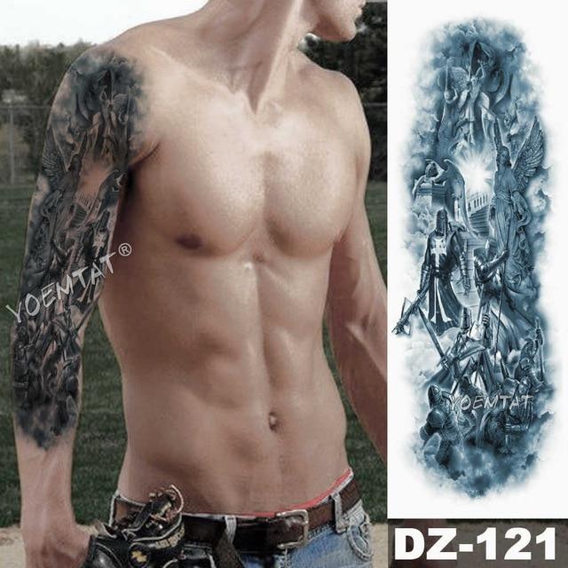 Large Arm Sleeve Tattoo Lion Crown King Rose Waterproof Temporary Tatoo Sticker Wild Wolf Tiger Men Full Skull Totem Tatto