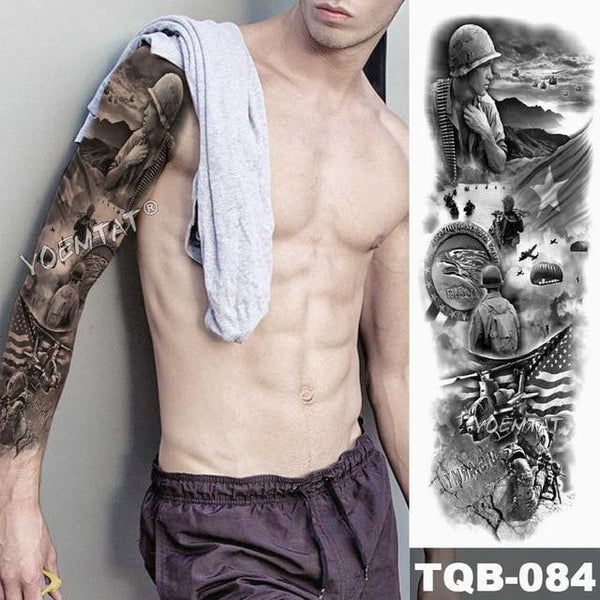 Large Arm Sleeve Tattoo Lion Crown King Rose Waterproof Temporary Tatoo Sticker Wild Wolf Tiger Men Full Skull Totem Tatto