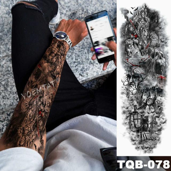 Large Arm Sleeve Tattoo Lion Crown King Rose Waterproof Temporary Tatoo Sticker Wild Wolf Tiger Men Full Skull Totem Tatto