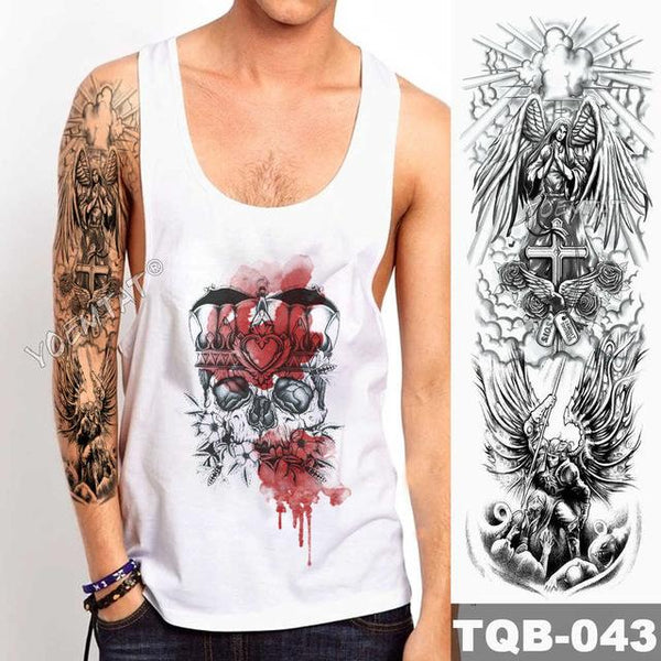 Large Arm Sleeve Tattoo Lion Crown King Rose Waterproof Temporary Tatoo Sticker Wild Wolf Tiger Men Full Skull Totem Tatto