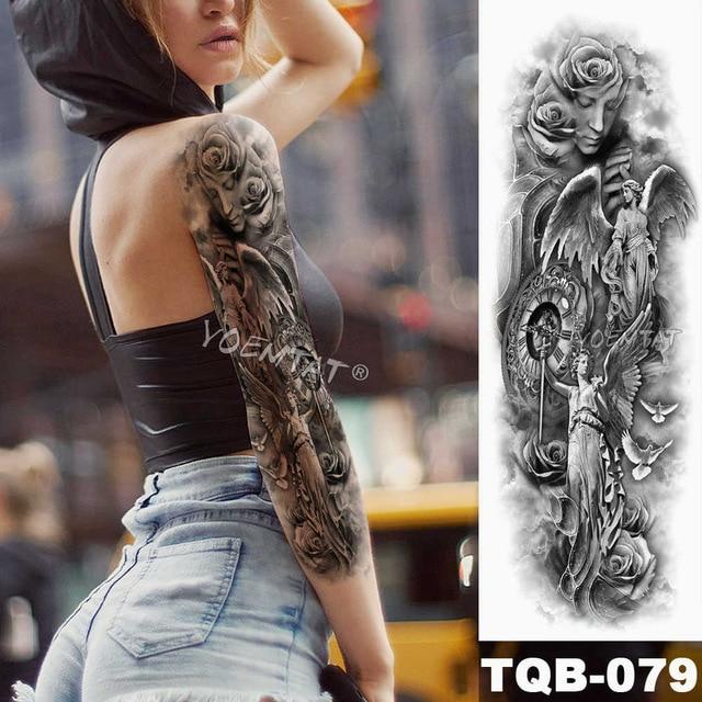 Large Arm Sleeve Tattoo Lion Crown King Rose Waterproof Temporary Tatoo Sticker Wild Wolf Tiger Men Full Skull Totem Tatto