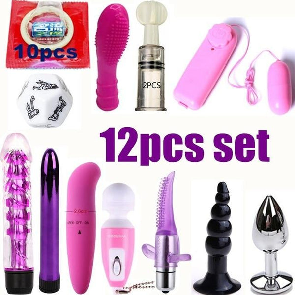 Vibrator Bondage 13 Pcs/Set BDSM Fetish Mask Sex Toys for Couples Plug Anal Metal Flirt Handcuffs Collar Eye,Anal Beads Vibrator