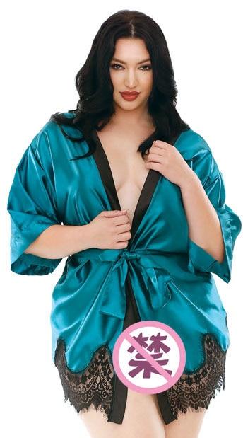 Mossovy 3pc Female Sexy Lingerie Plus Size 4xl 5xl 6xl Flower Peacock Rayon Kimono Nightdress Erotic Women Sexy Costumes Apparel