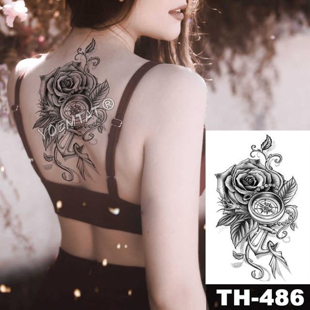 Sketch Flower Blossom Peony Rose Waterproof Temporary Tattoo Sticker Black Tattoos Body Art Arm Hand Girl Women Fake Tatoo