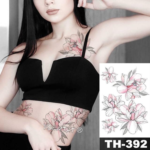 Geometric Flower Rose Eye Leaves Waterproof Temporary Tattoo Sticker Diamond Peony Black Tattoos Body Art Arm Fake Tatoo
