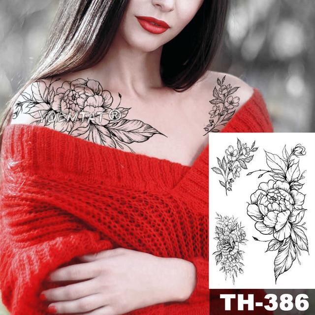 Geometric Flower Rose Eye Leaves Waterproof Temporary Tattoo Sticker Diamond Peony Black Tattoos Body Art Arm Fake Tatoo