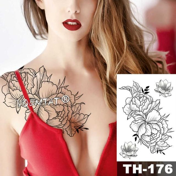 Geometric Flower Rose Eye Leaves Waterproof Temporary Tattoo Sticker Diamond Peony Black Tattoos Body Art Arm Fake Tatoo