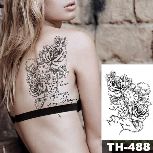 Geometric Flower Rose Eye Leaves Waterproof Temporary Tattoo Sticker Diamond Peony Black Tattoos Body Art Arm Fake Tatoo