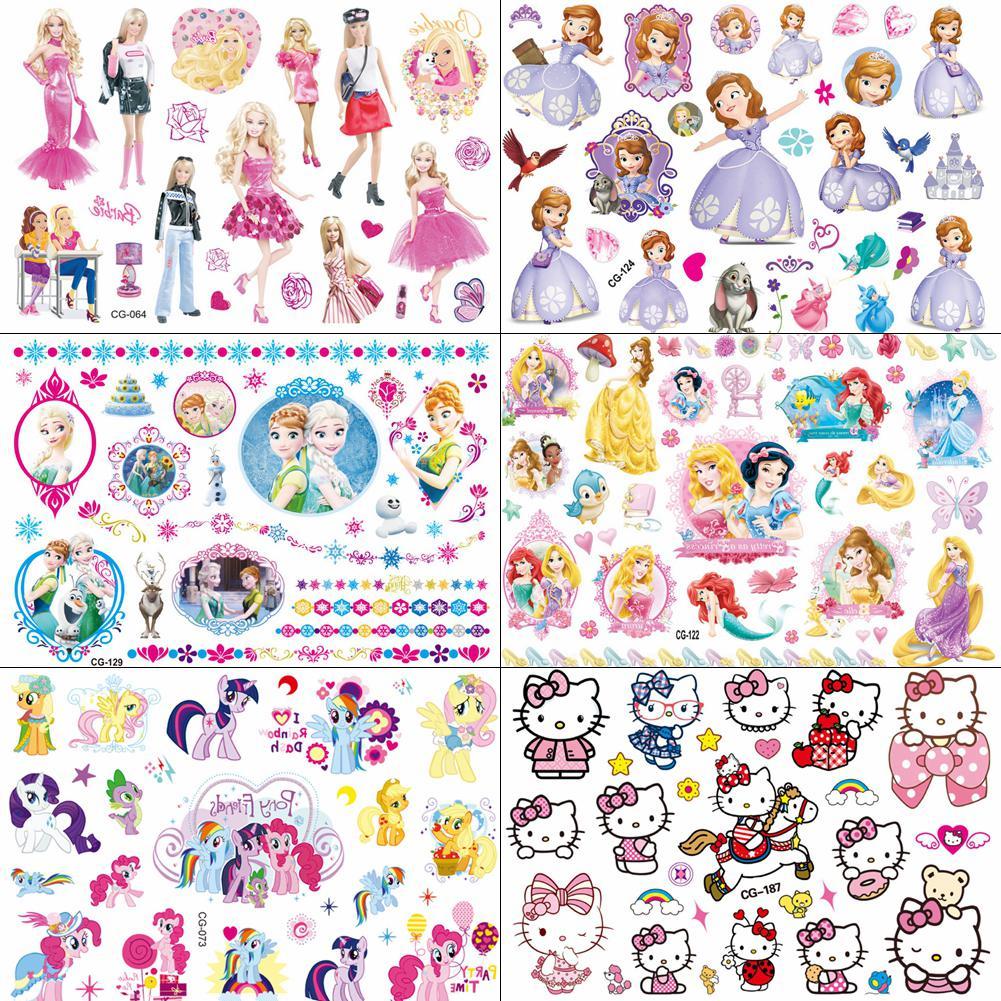 Waterproof Cartoon Temporary Tattoo For Girl Sofia Princess Body Art Tatoo Sticker Baby Kids Barbie Hello Kitty DIY Fake Tattoos