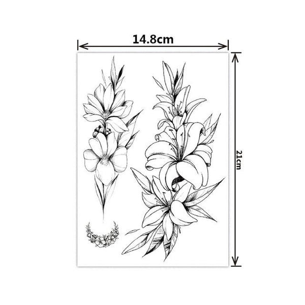 Fashion Black White Flower Tattoo Sticker Women Body Art Peony Rose Waterproof Water Transfer Temporary Tattoo