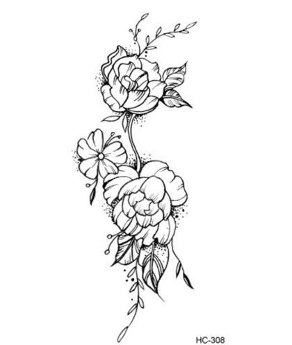 Fashion Black White Flower Tattoo Sticker Women Body Art Peony Rose Waterproof Water Transfer Temporary Tattoo