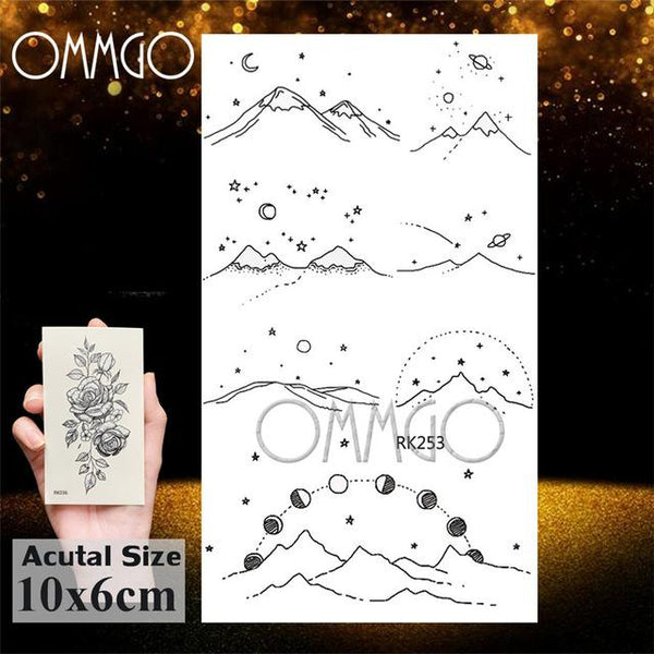 OMMGO Bulb Glass Mountain Pine Tree Temporary Tattoos Sticker Triangle Wave Custom Tattoo Body Art Arm Black Small Fake Tatoos