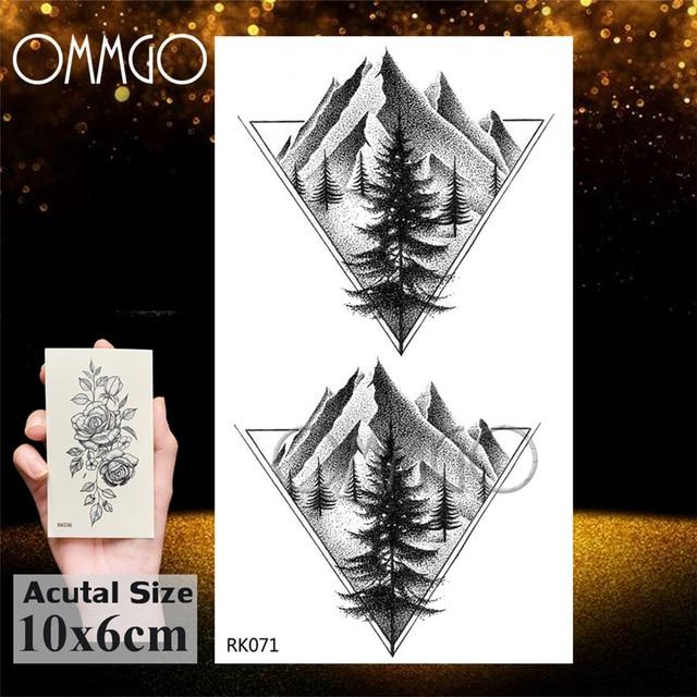 OMMGO Bulb Glass Mountain Pine Tree Temporary Tattoos Sticker Triangle Wave Custom Tattoo Body Art Arm Black Small Fake Tatoos