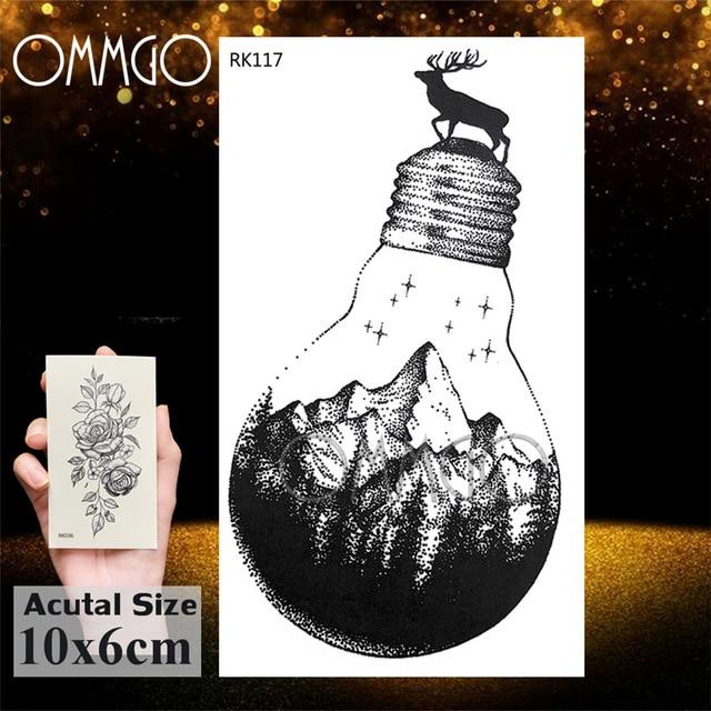 OMMGO Bulb Glass Mountain Pine Tree Temporary Tattoos Sticker Triangle Wave Custom Tattoo Body Art Arm Black Small Fake Tatoos