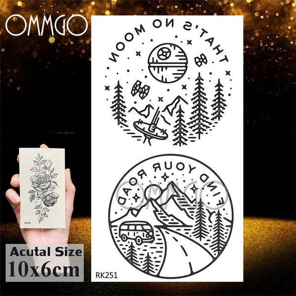 OMMGO Bulb Glass Mountain Pine Tree Temporary Tattoos Sticker Triangle Wave Custom Tattoo Body Art Arm Black Small Fake Tatoos