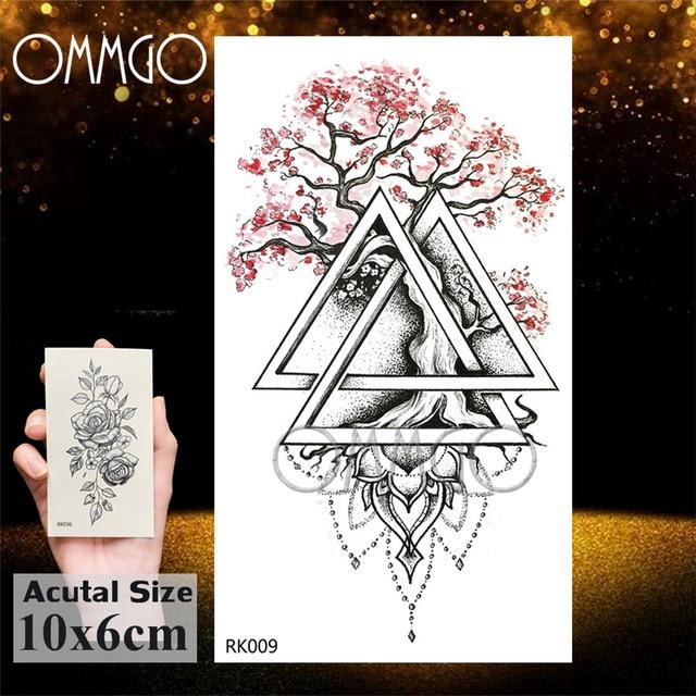 OMMGO Bulb Glass Mountain Pine Tree Temporary Tattoos Sticker Triangle Wave Custom Tattoo Body Art Arm Black Small Fake Tatoos