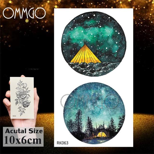 OMMGO Bulb Glass Mountain Pine Tree Temporary Tattoos Sticker Triangle Wave Custom Tattoo Body Art Arm Black Small Fake Tatoos