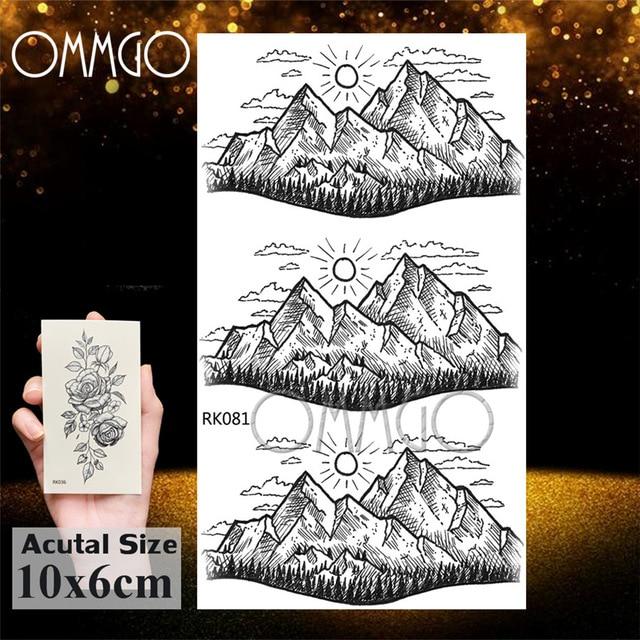 OMMGO Bulb Glass Mountain Pine Tree Temporary Tattoos Sticker Triangle Wave Custom Tattoo Body Art Arm Black Small Fake Tatoos
